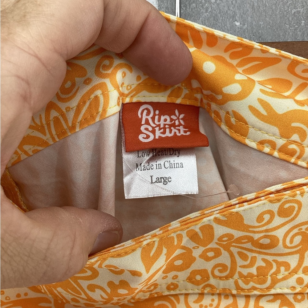 Rip Skirt Yellow Orange Hawaiian wrap midi skirt size large - Picture 3 of 4